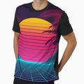Retro Synthwave Sunset - 80s Vaporwave Grid Landscape Neon Palm Trees by leen12 Art Designs Prints