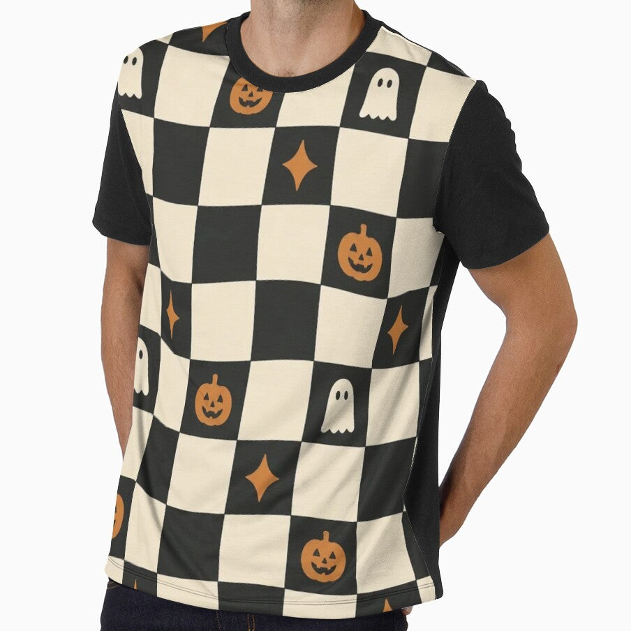 Retro Checkered Halloween Pumpkin Ghost Checkerboard by StickyGuys