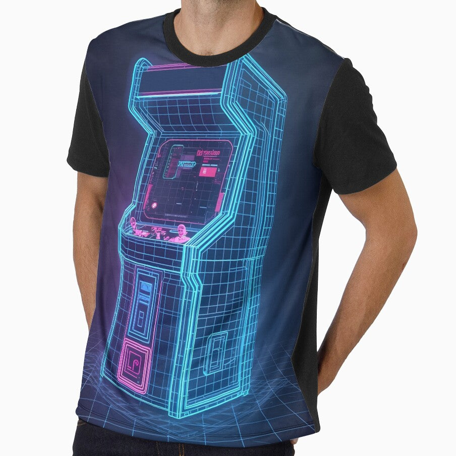 Synthwave Wireframe Arcade Cabinet 90s Retro Neon Art by ThePixelArchive