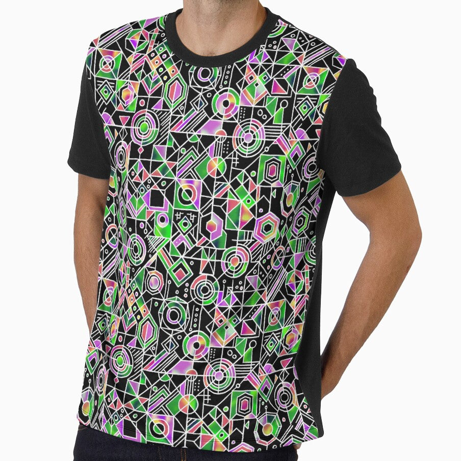 Neon Abstract Geometric Cyber Grid Seamless Pattern (Psychedelic Retro Line Art) by NataliRubchik