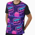 Retro Cassettes Palms And Sunset Grids Vaporwave Seamless Pattern Neon Pink by StickyGuys