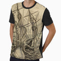 Vintage Kraken attacking ship illustration on parchment by monsterplanet