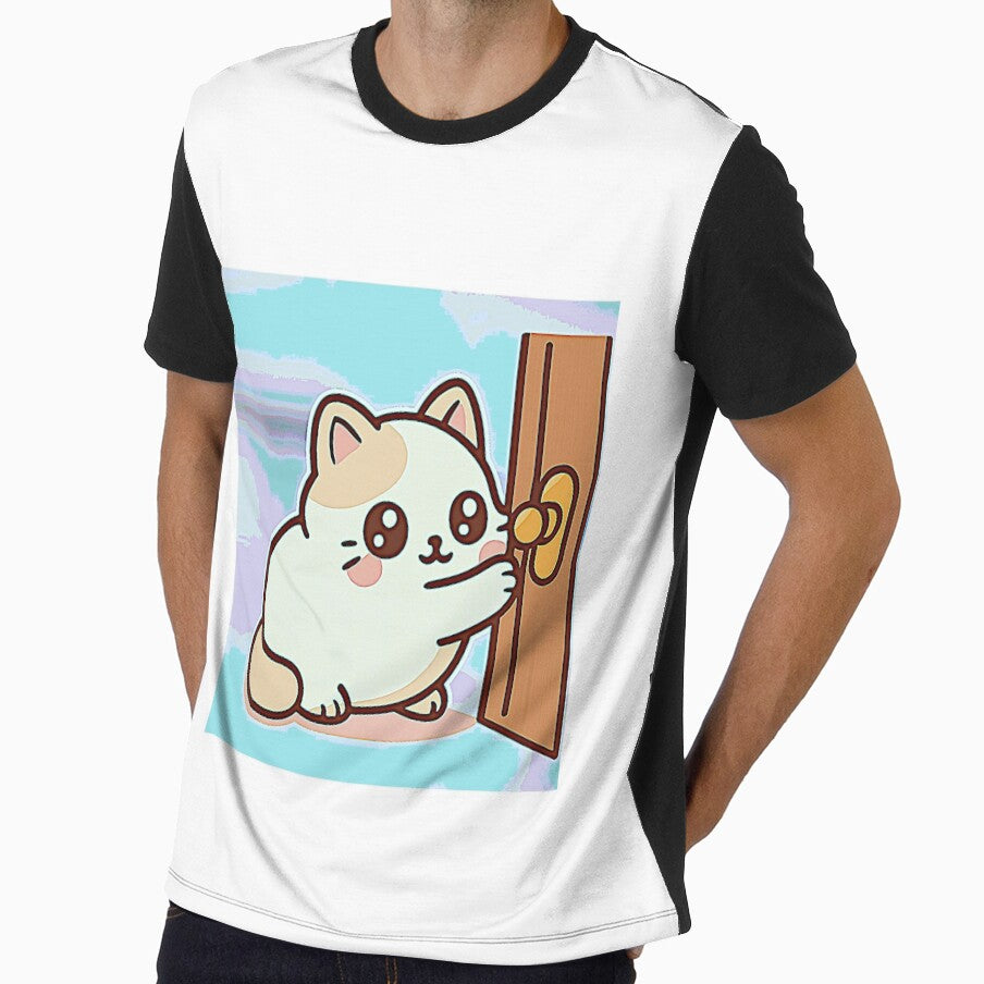 Kawaii Cat Loaf Pulling the Door – Cute Sticker Design by LuxuryApparels