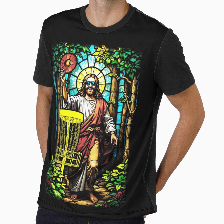 Disc Golf Jesus Christ Stained Glass Forest Basket Golfer by GrandeDuc