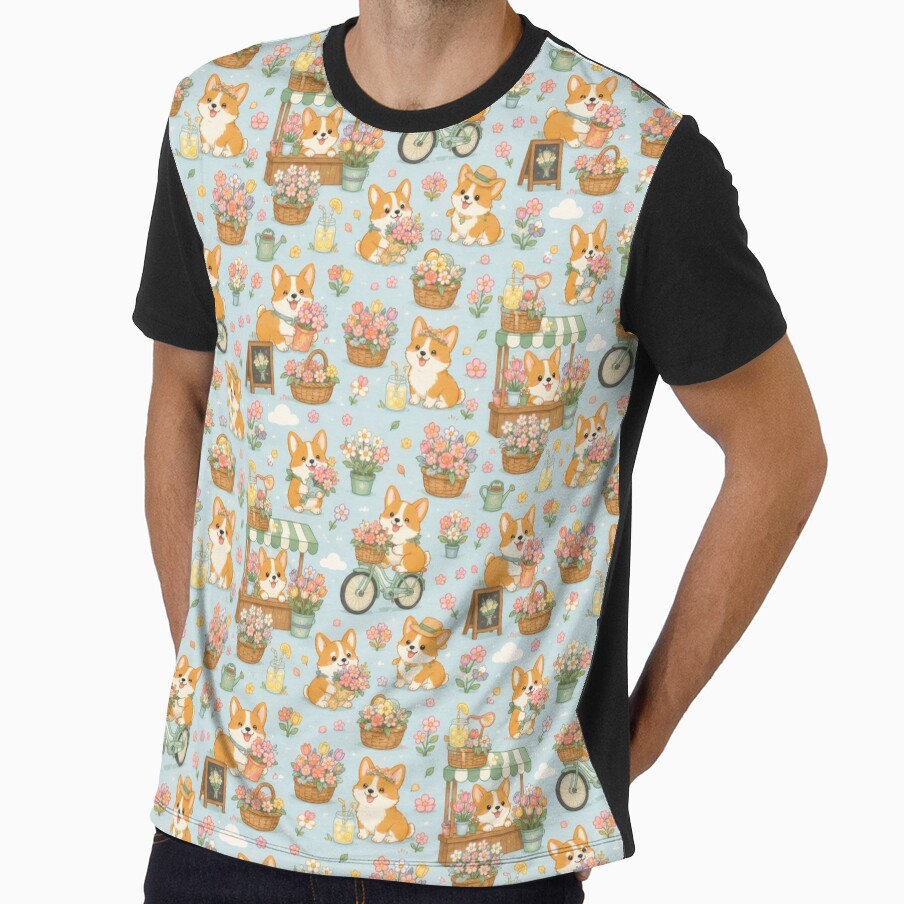 Corgi Spring Flower Market Pattern by Soft Berry Studio