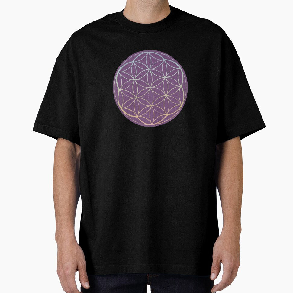 Flower of Life Linocut - Plum + Rainbow Sorbet by Irene Estelle