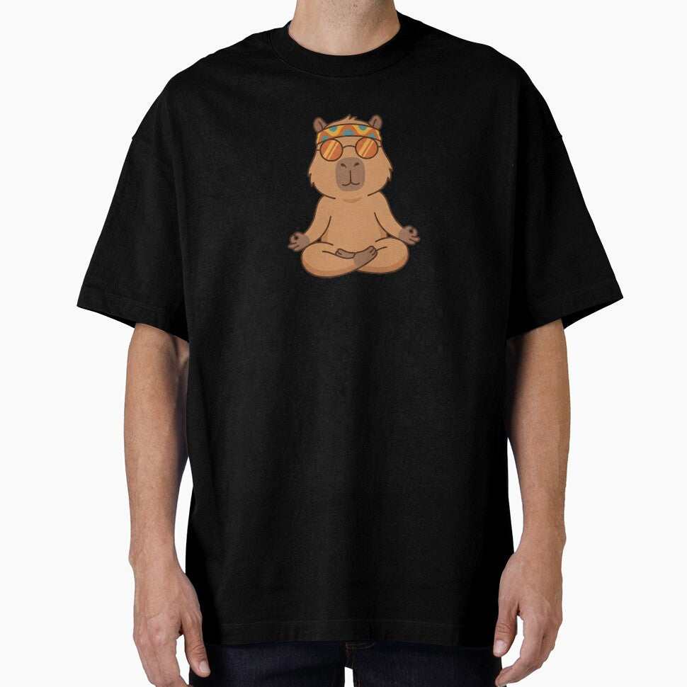 Zen Hippie Capybara Meditating Retro Style by MarCinu Art