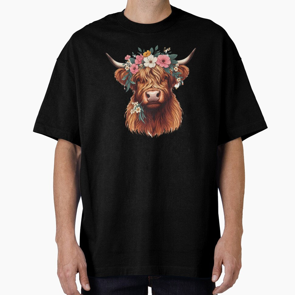 Cute Baby Cow Highland Beautiful Flowers On Head by HEERYAK