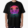 80s Vaporwave Sunset - Palm Trees Retrowave Grid by Kainotomia