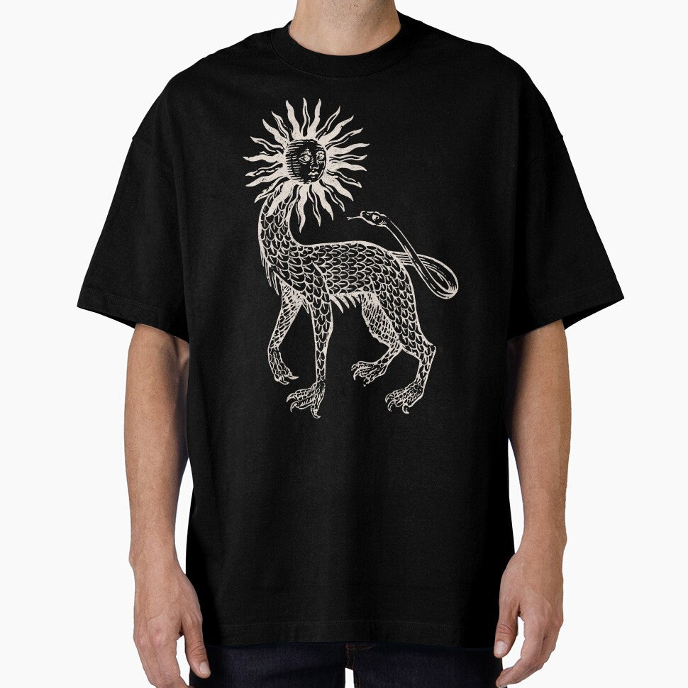 Medieval Beast Engraving - Esoteric Line Drawing - White Version by Arcane Orchid