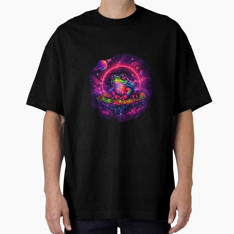 Cosmic Frog on Mushroom - Space Neon Galaxy Art by EdgeSphere