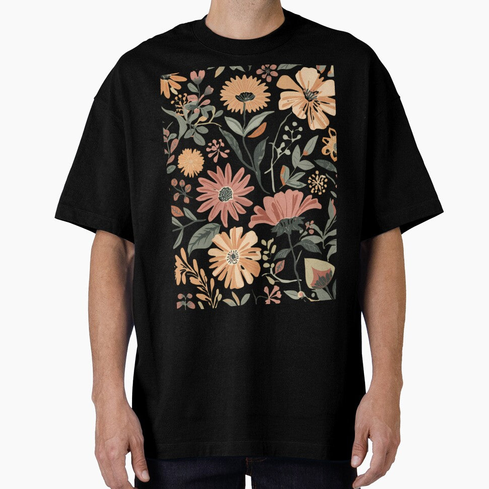 Dark Floral Pattern Orange Earthy Wildflower Print by FAGMAVisuals