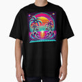 Neon Paradise – Vibrant Retro Sunset with Palm Trees & Ocean Waves by Hegen79
