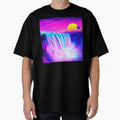 Vaporwave Neon Waterfall Grid Sunset Synthwave Art Print - Retro Cyberpunk Palm Trees Poster by EllDAV777