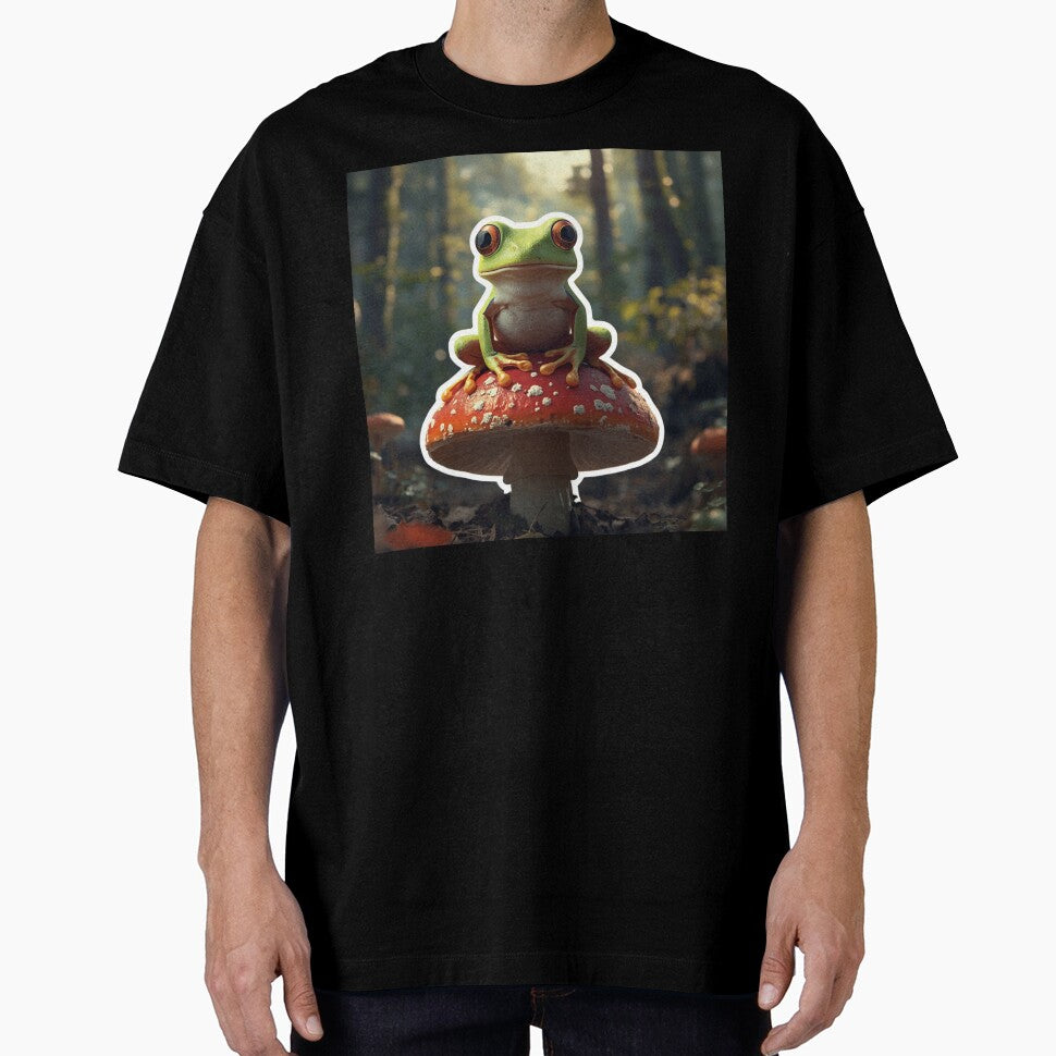 Cute Frog on Mushroom  Kawaii Forest Aesthetic by MiniPrintMagic
