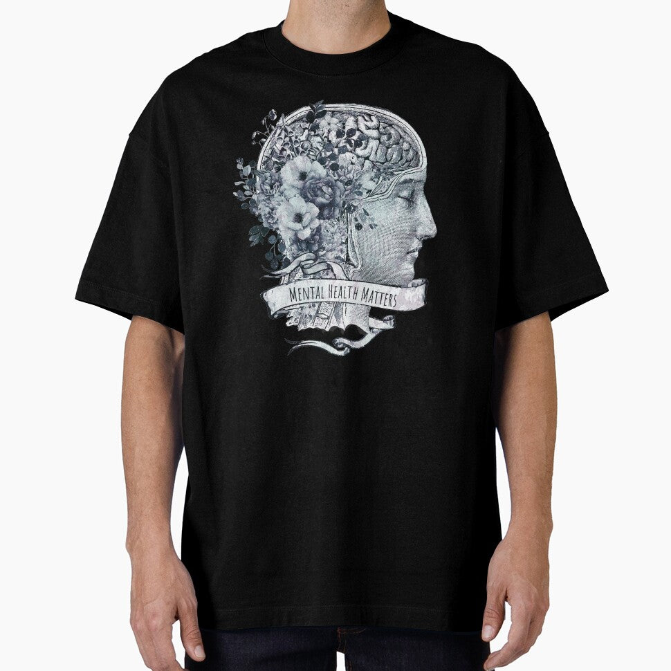 Brain blue anatomy floral mental health, brain psychology, Vintage style, mental health matters by Collagedream