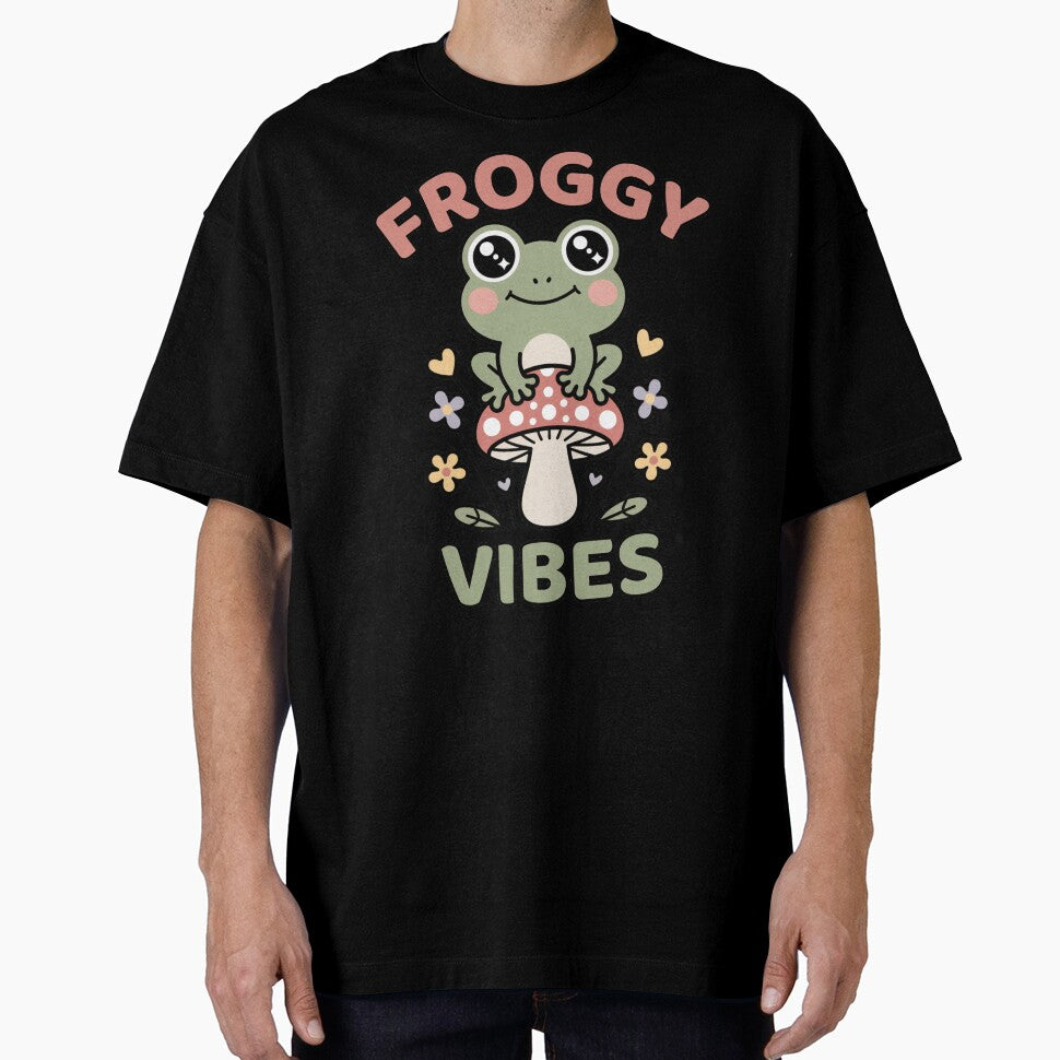 Froggy Vibes Cute Frog on Mushroom by kamisclothes