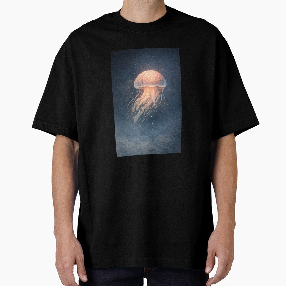 Floating Thoughts – Brain Jellyfish Surreal Art by InkWanderStudio