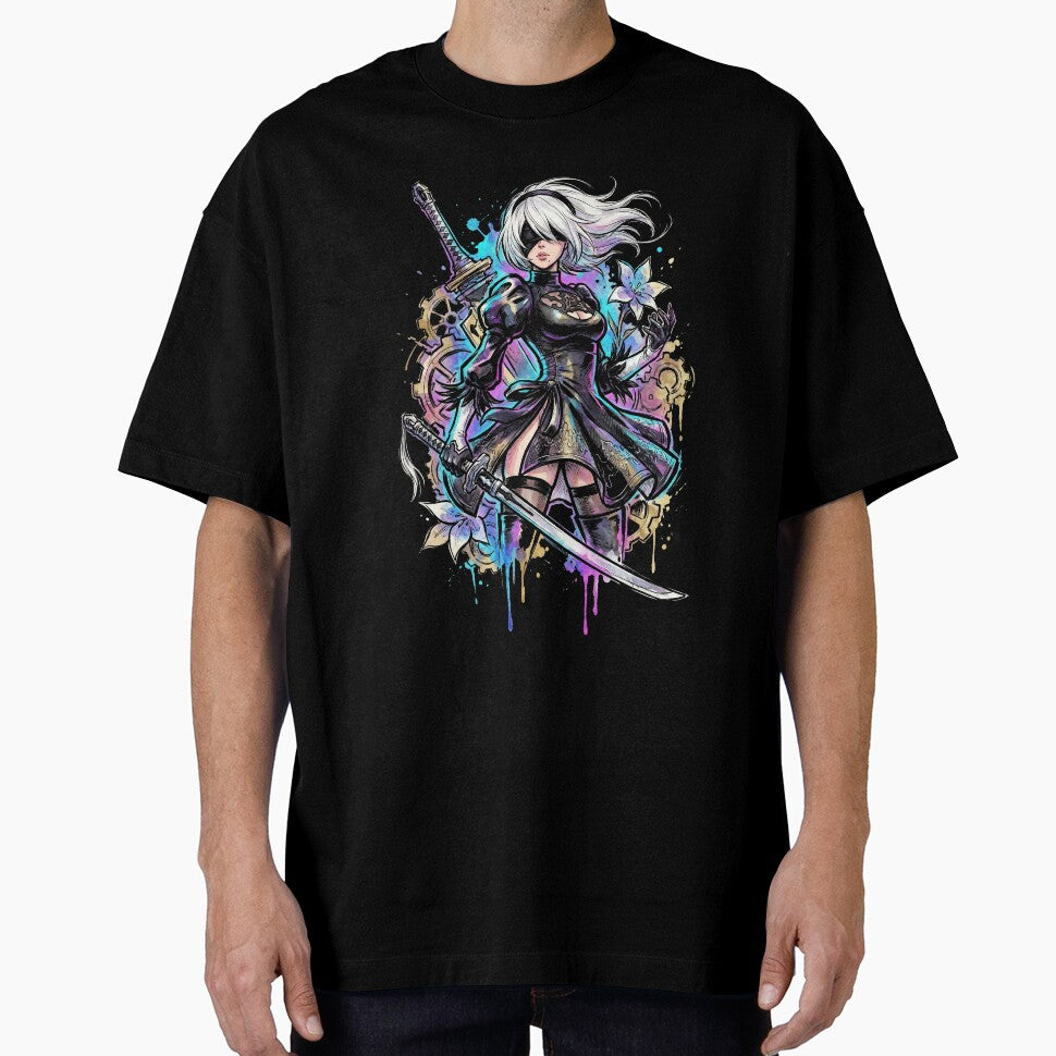 2B NieR Vaporwave Retro Wave Pink Blue Gradient Portrait by Senpaiwaves