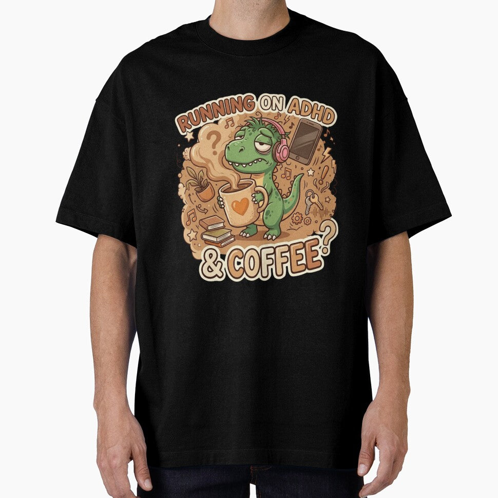 ADHD Rex - Running on ADHD & Coffee Sleepy Dinosaur Sticker by WowDezign