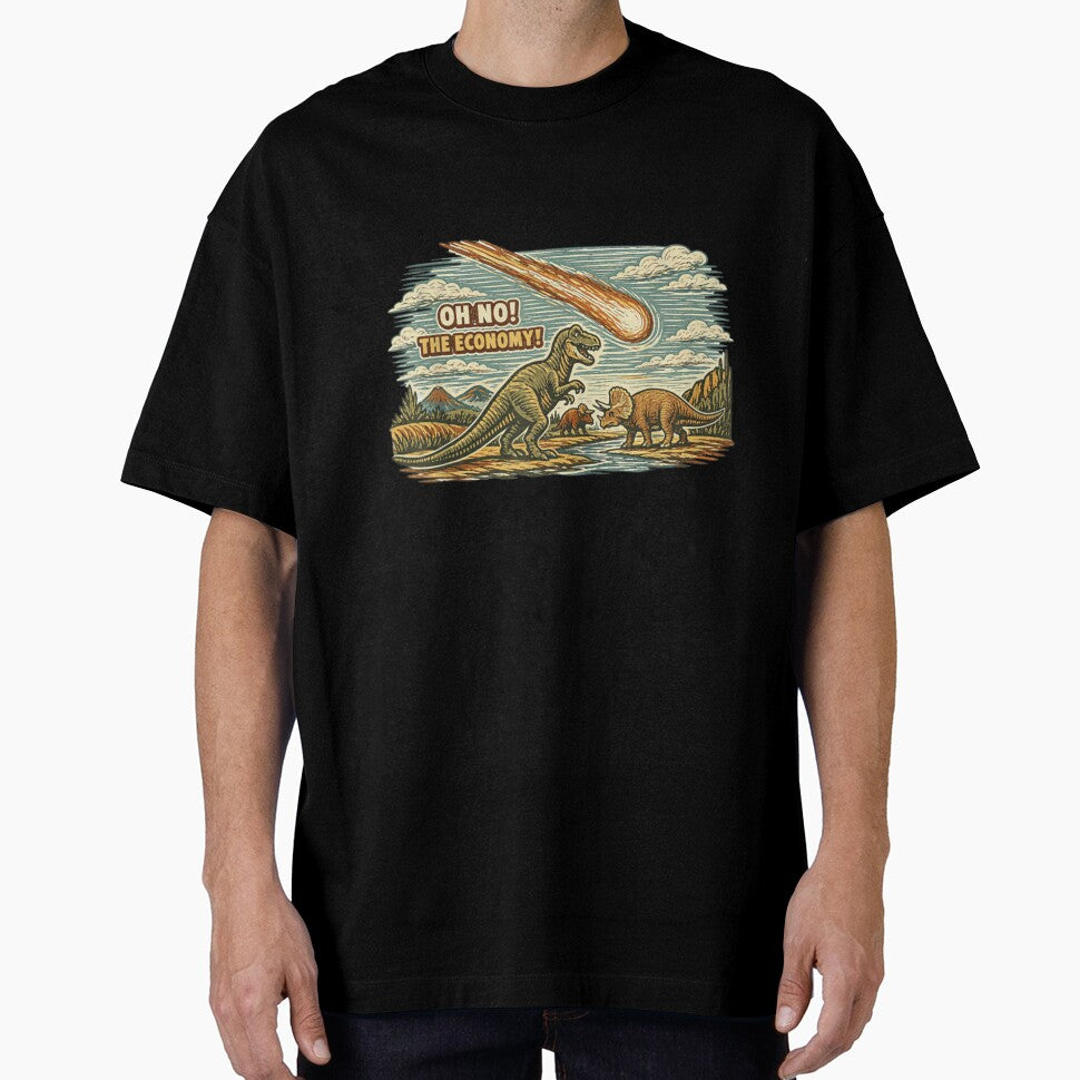 Oh No The Economy Dinosaur Meteor Funny Extinction Meme Design by MassonCalepon