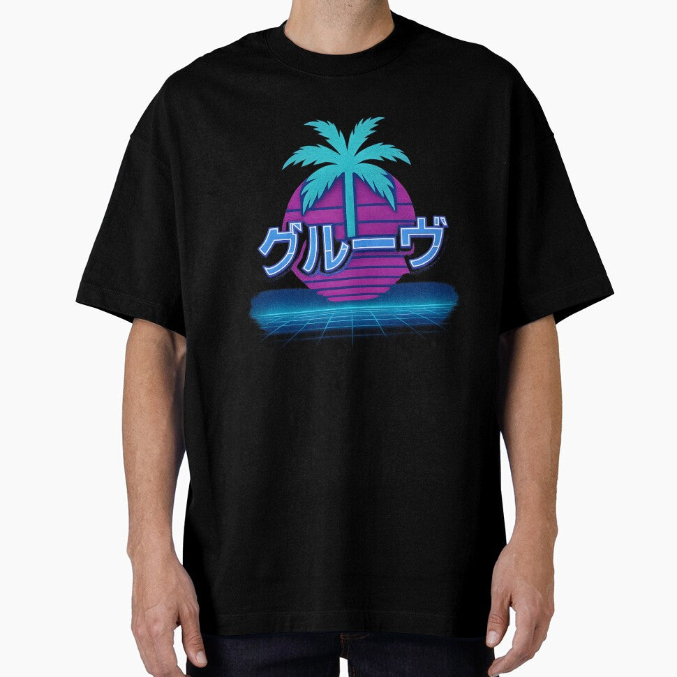Neon Groove Vaporwave Palm Sunset by MysticArtisan