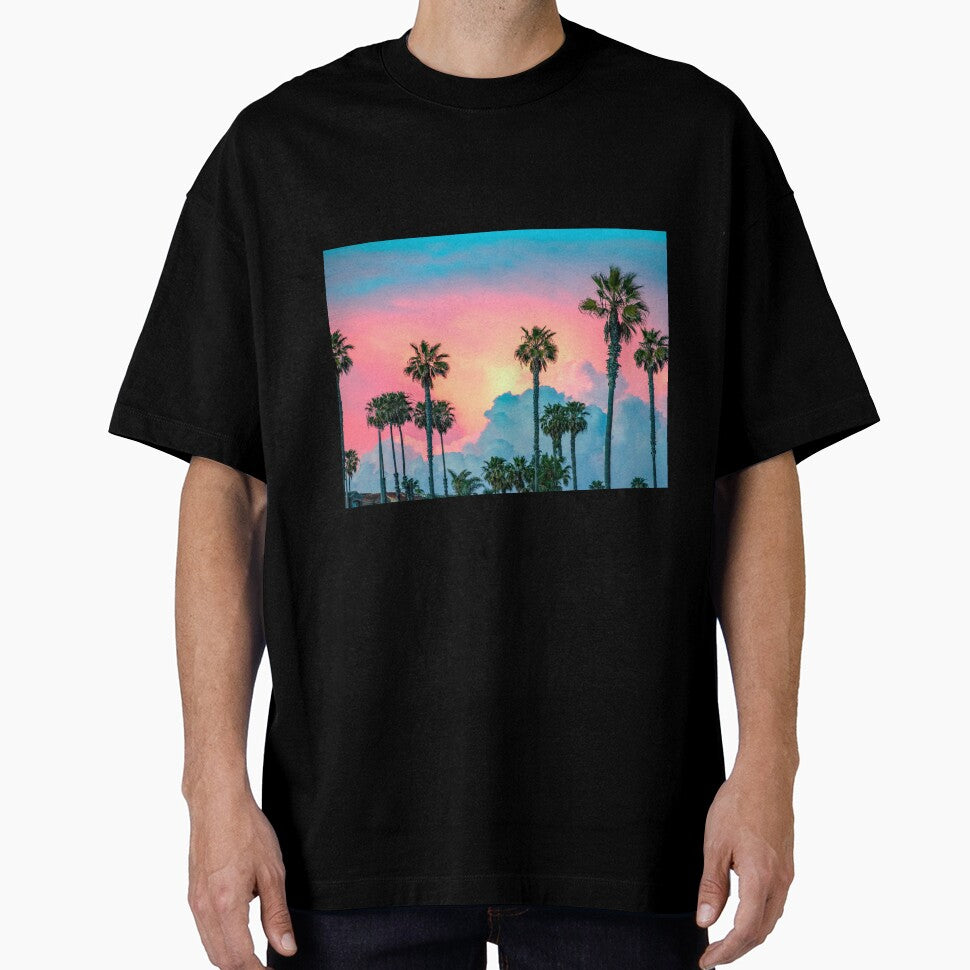 Huntington Beach, California, Cotton Candy Pink Palm Tree Sunset by newburyboutique