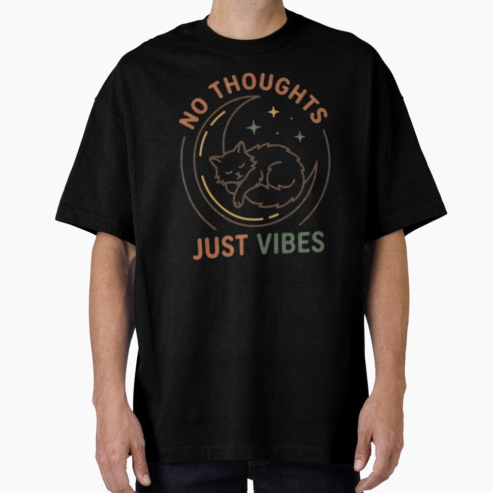 No Thoughts Just Vibes Sleeping Cat on Moon by V-ZRO
