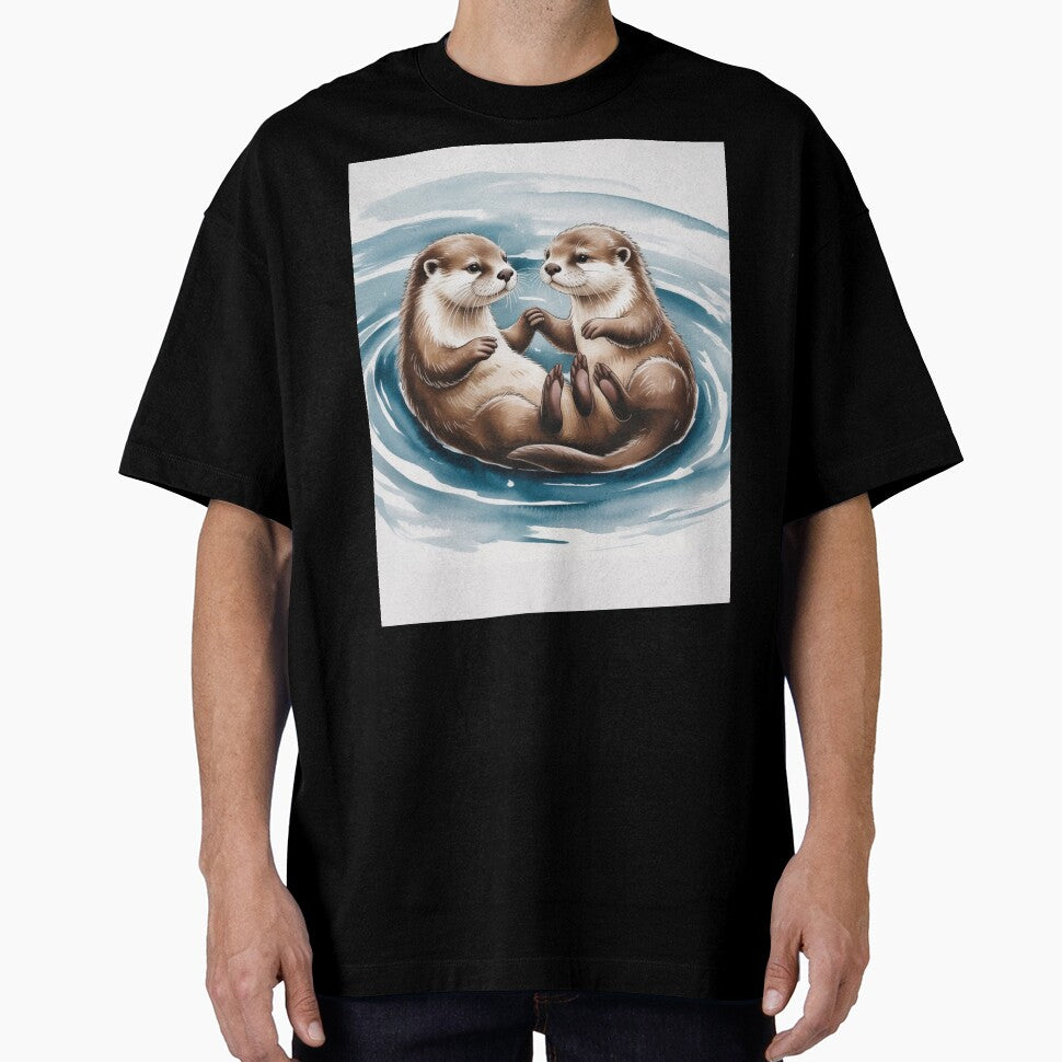 Otters Holding Hands - Cute Otters Gift Idea by Versik-