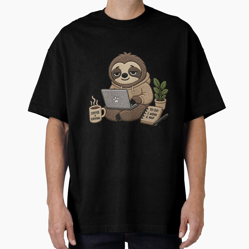 Cute Work From Home Sloth Embroidery Design – Tired Laptop Mood, Cozy Relatable Aesthetic by ColorSplash123