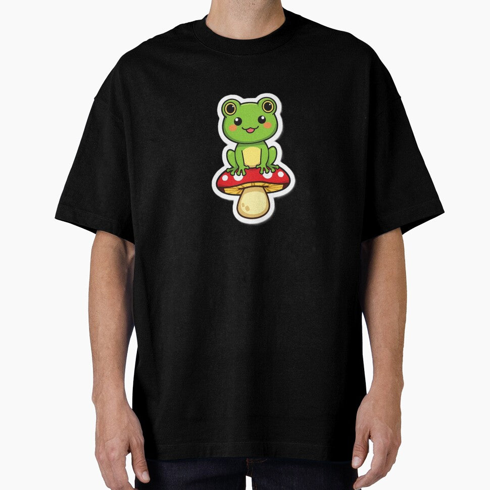 Cute Frog Sitting on Mushroom Sticker by ICONWALA