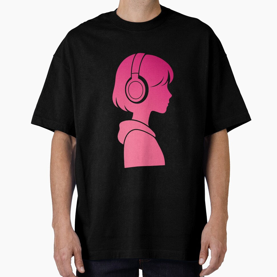 Lo-Fi Girl – Minimalist Headphones Silhouette in Pink Gradient by PocodotCreations