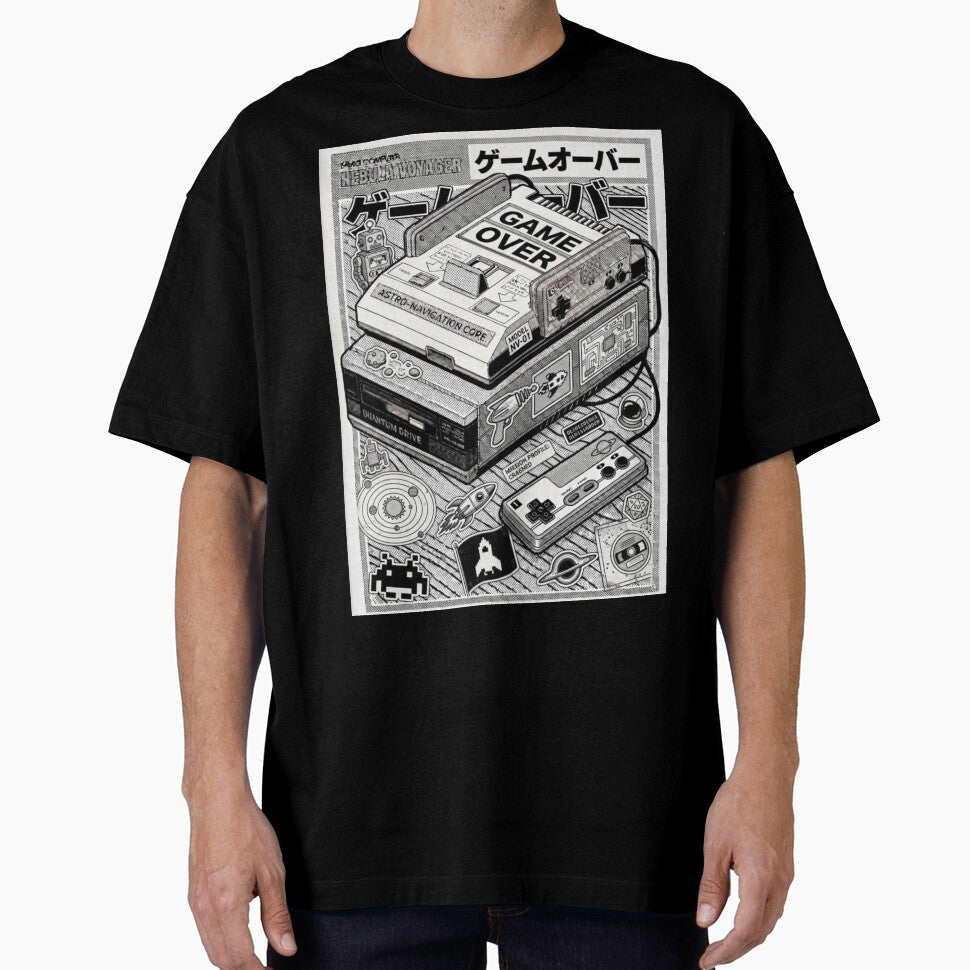Nebula Voyager – Retro Gaming Console Space Arcade Art T-Shirt by zumerdiego