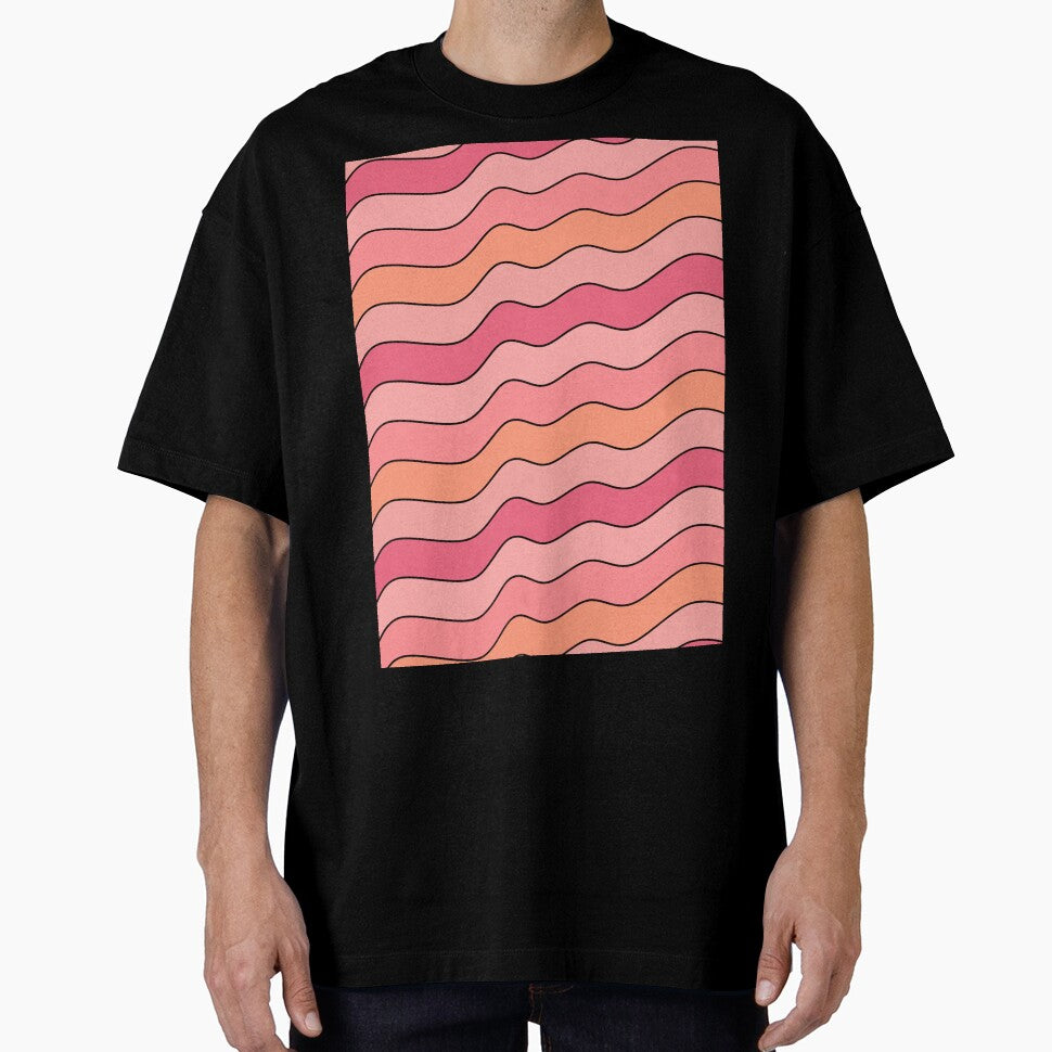 Retro 70s Groovy Wavy Pattern in Sunset Pink and Peach by Aesthetic Crew