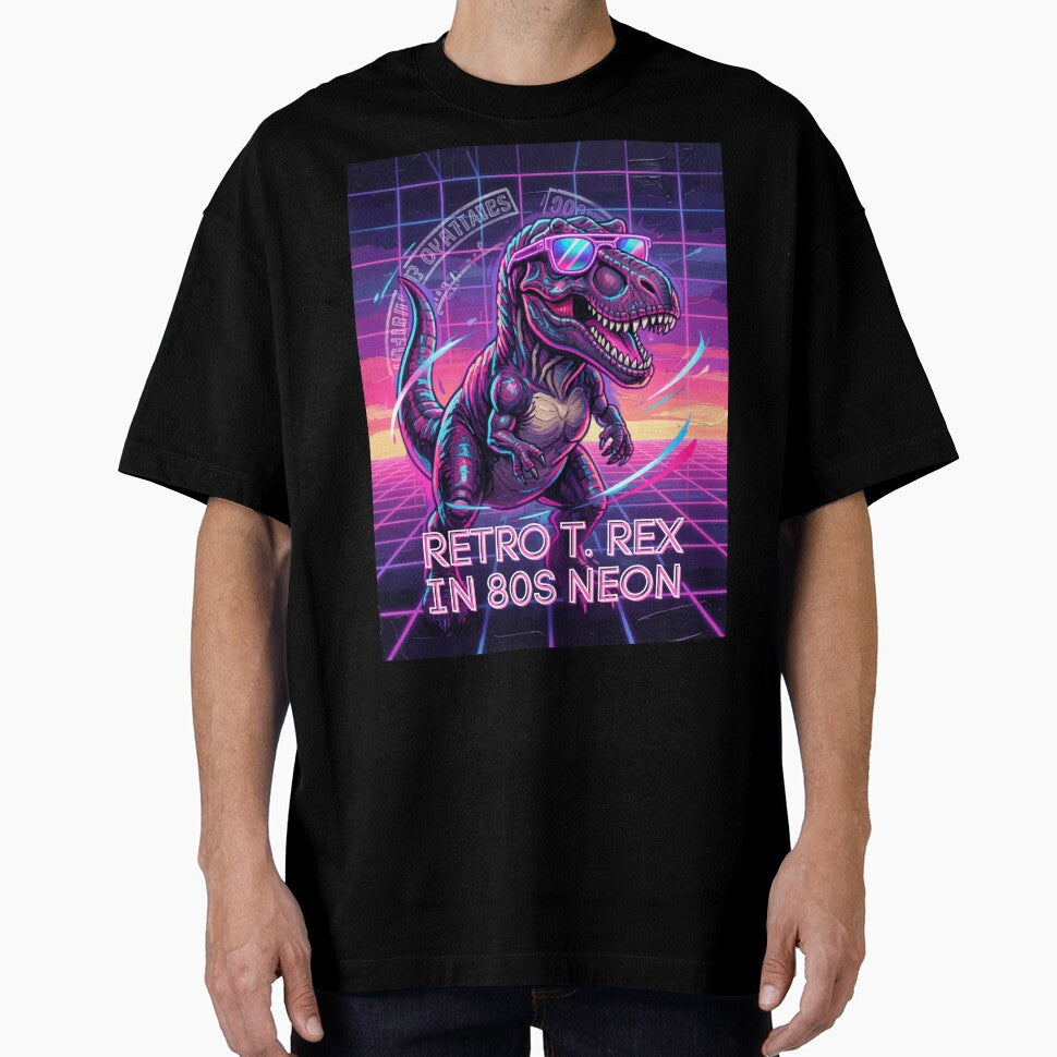 Retro T. Rex in 80s Neon – Synthwave Dinosaur Design by CallisC-Arts