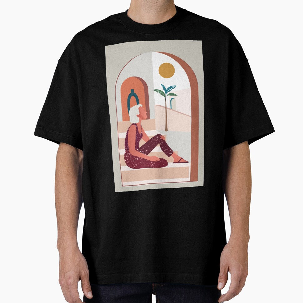 Boho chic style woman girl palms tree, by Arctic frame studio