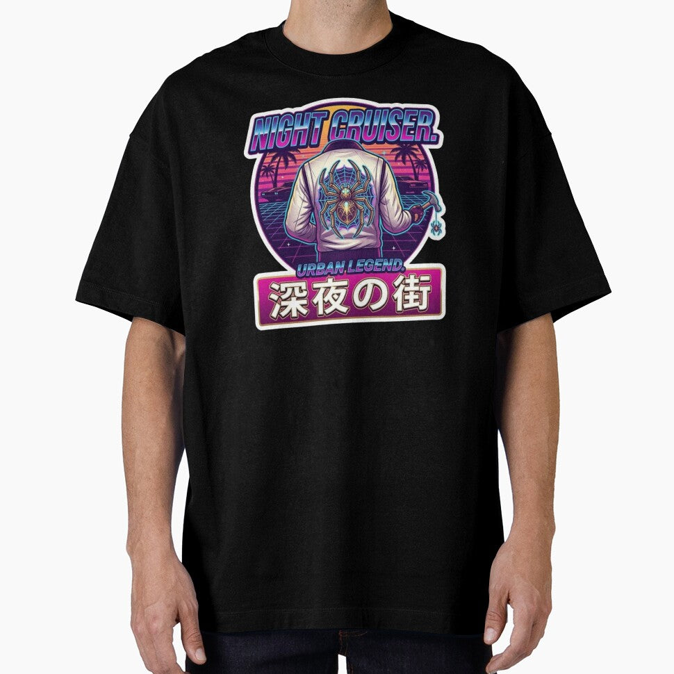 Retrowave Night Cruiser: Neon Spider Jacket & Japanese Aesthetic by Jaroslaw-S