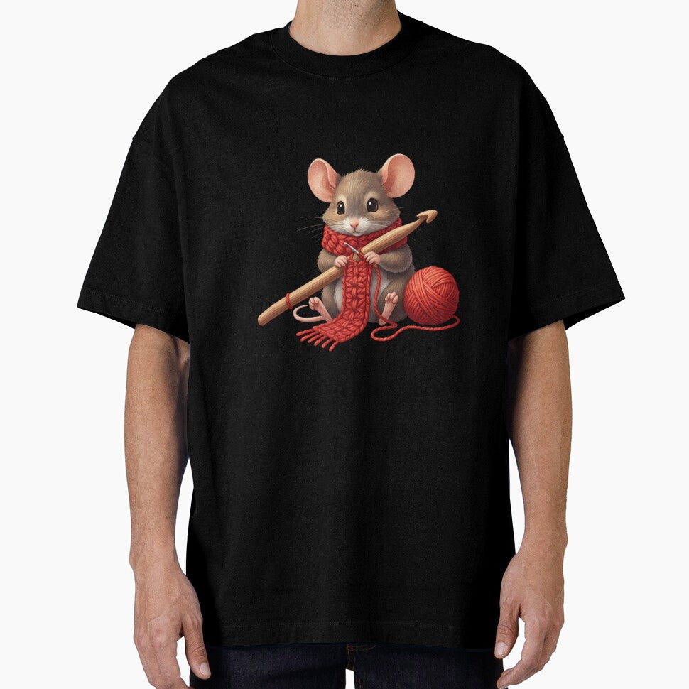 Cozy Mouse Crocheting a Red Scarf - Cute Mouse & Hobbies Series by EnlightArt