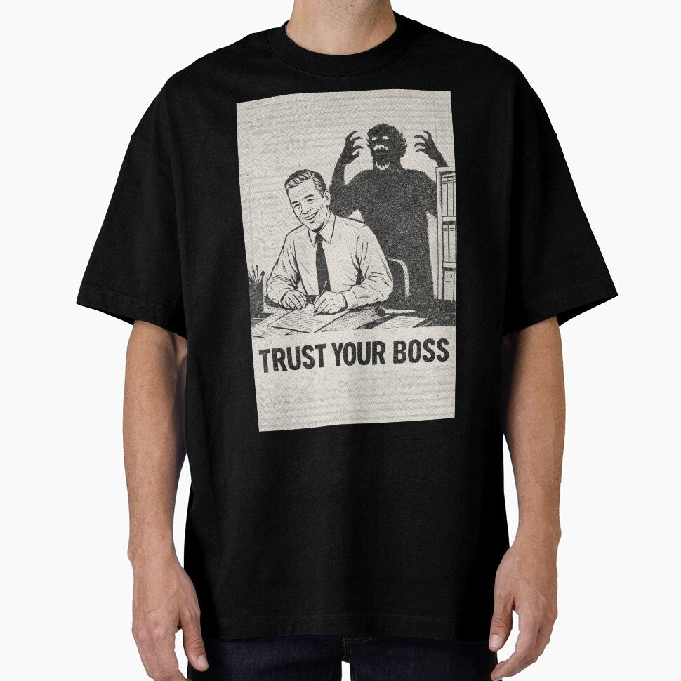 Trust Your Boss – Vintage Office Horror Parody | Gen X Corporate Satire Shirt | Retro Xerox Zine Aesthetic by DiamondSkyShirt