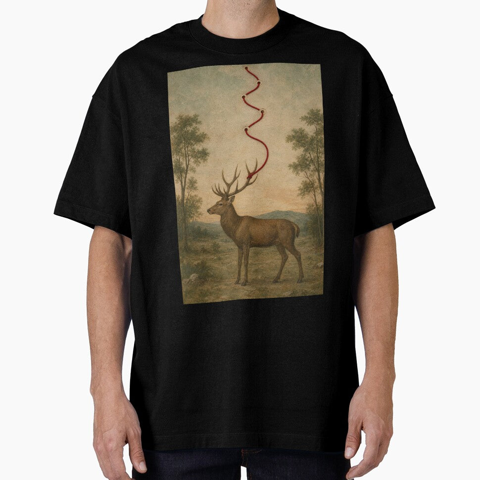 Red Thread Stag Vintage Forest Painting by ALShammari965