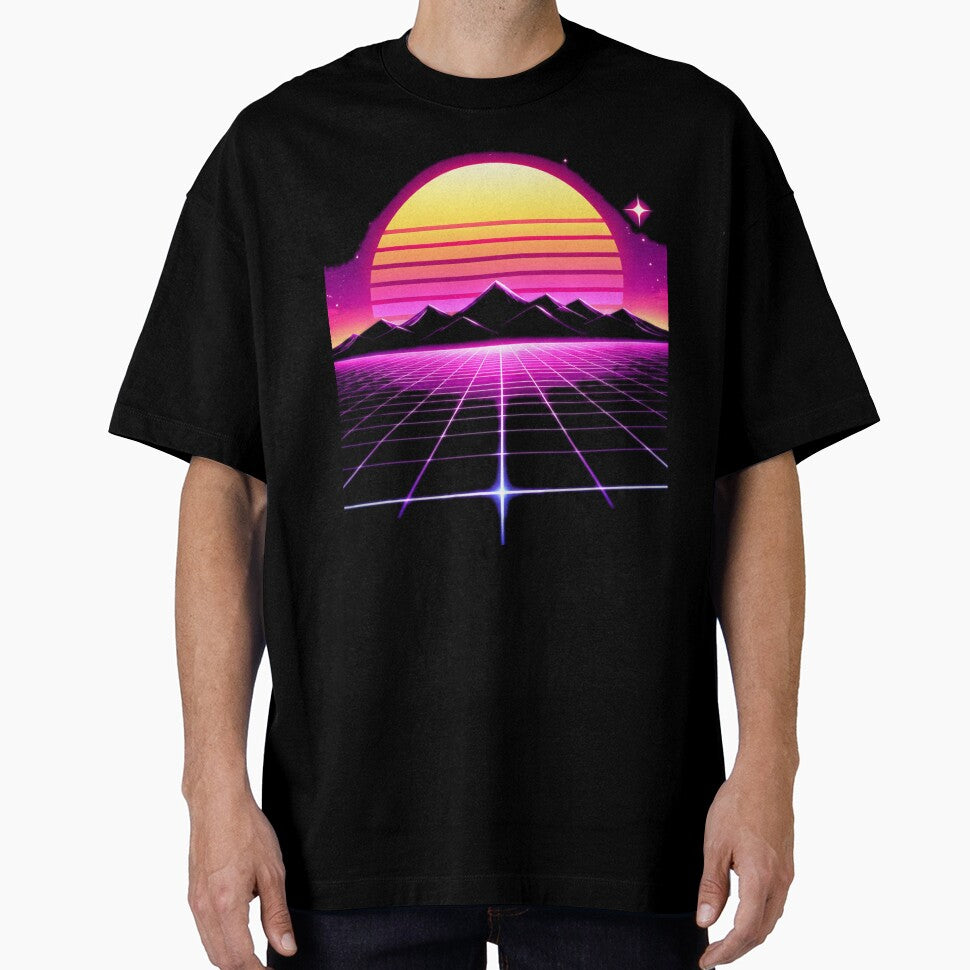 Neon Retro Sunset Synthwave Horizo by Sadia  Jannat