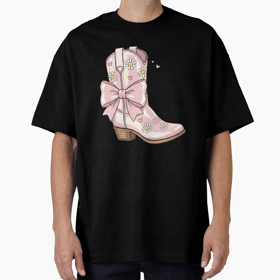 Pink Daisy Cowgirl Boot with Bow – Cute Western Coquette Aesthetic Art by Luvahawb