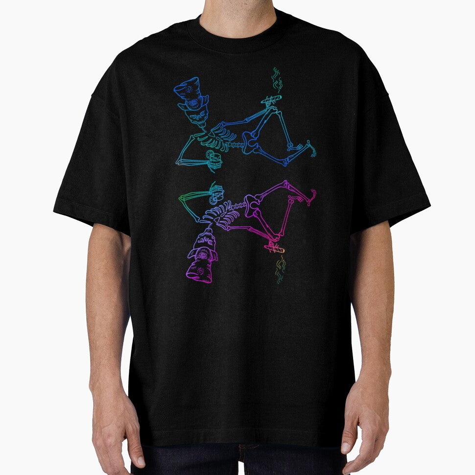 Trippy Smoking Skeletons | Psychedelic Rainbow Skull Art by BoneandBloomCo
