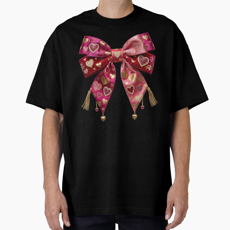 Luxurious Pink Coquette Bow With Hearts And Pearls by Clinomania Art