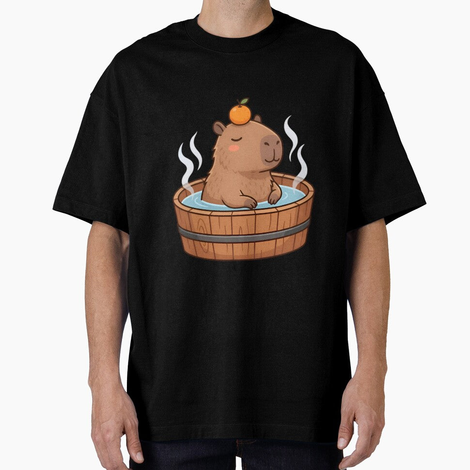 Chill Zen Capybara - Meditating in Warm Water with Orange by AlanyaArtX