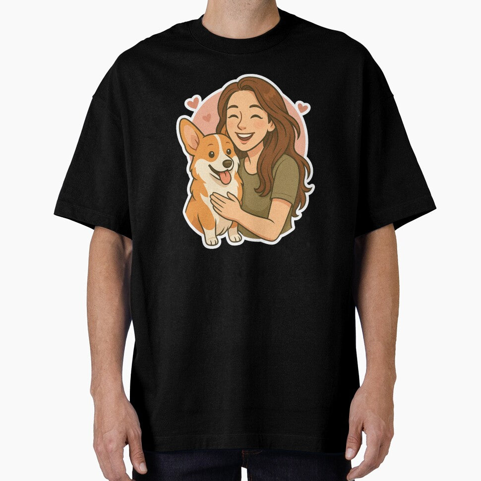 Royal Companions: Woman & Pembroke Welsh Corgi Cartoon by GoodyPaws