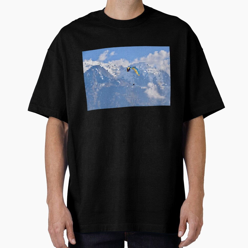 Pixelated Paraglider & Snowy Mountain Scene by Potato Quality Prints