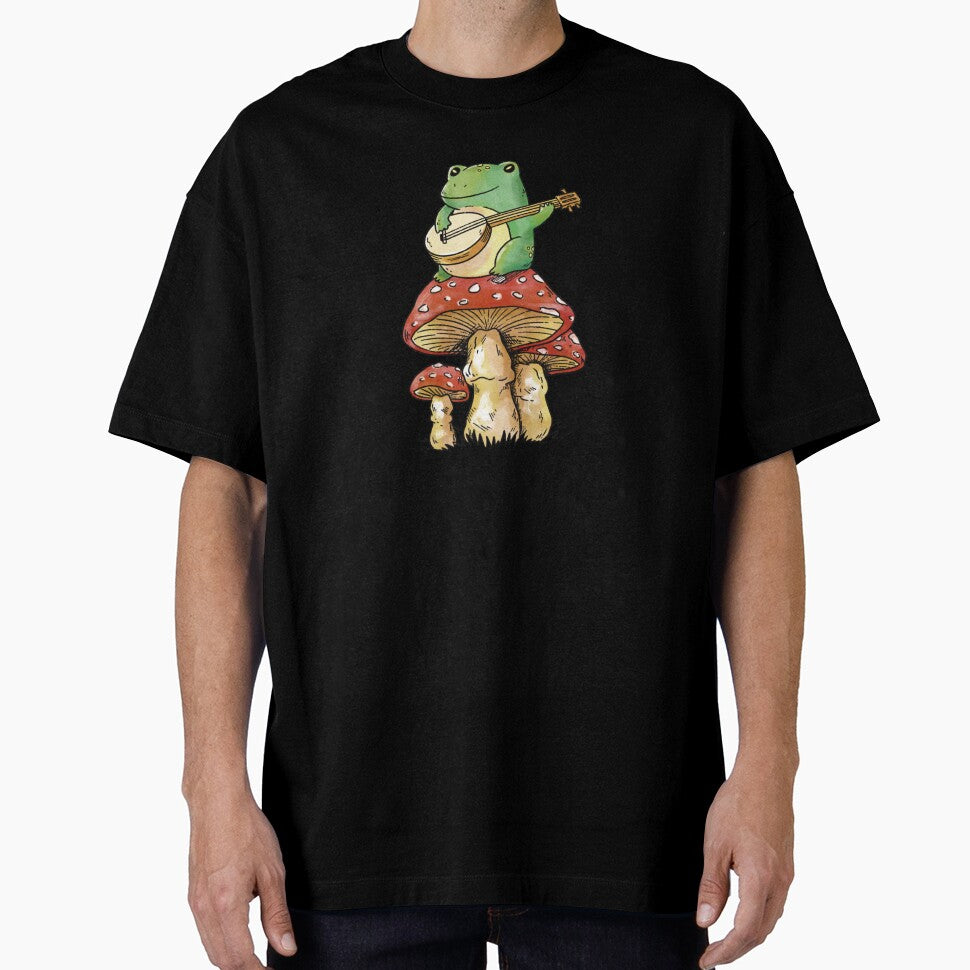 Frog on mushroom with guitar by tayloelectro