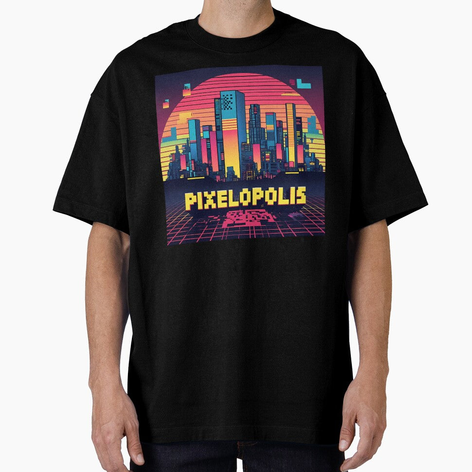 Pixelopolis – Retro-Futuristic Pixel City Skyline with Tetris Buildings & Neon Respawn Portals by LoliDesignShop