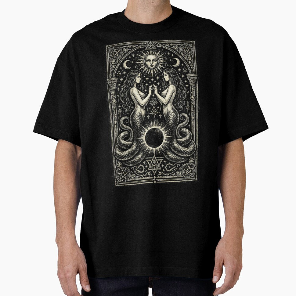 Serpent Twin Priestess – Dark Occult Eclipse Shirt by wanado